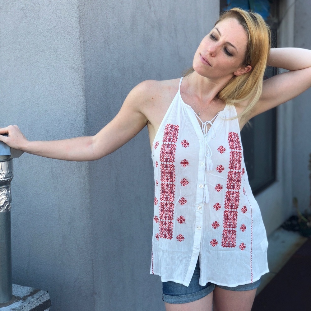 CYNTHIA ROWLEY Embroidered Peasant Tank NWOT Small